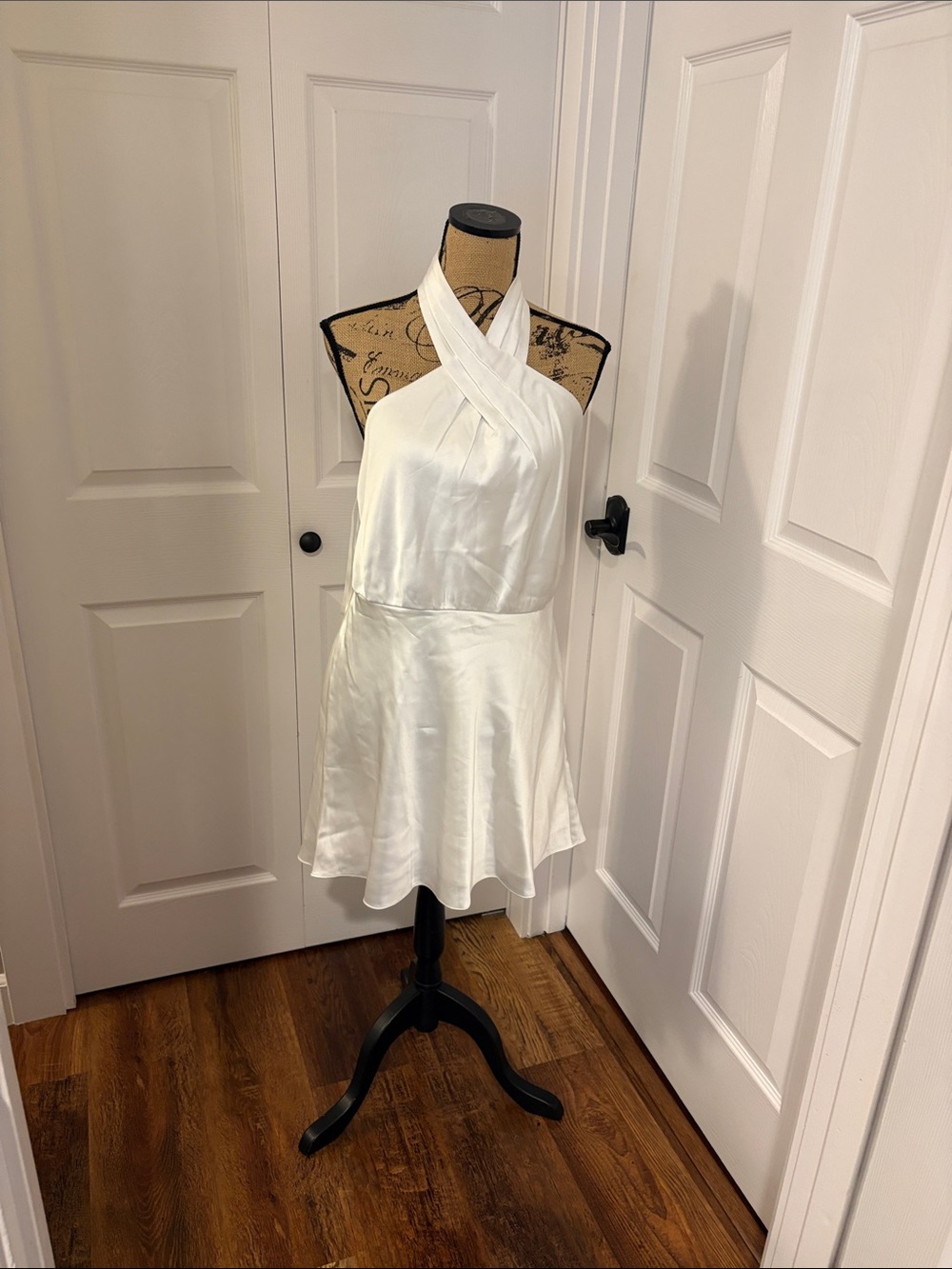 Anthropologie White Halter Neck Satin Mini Dress